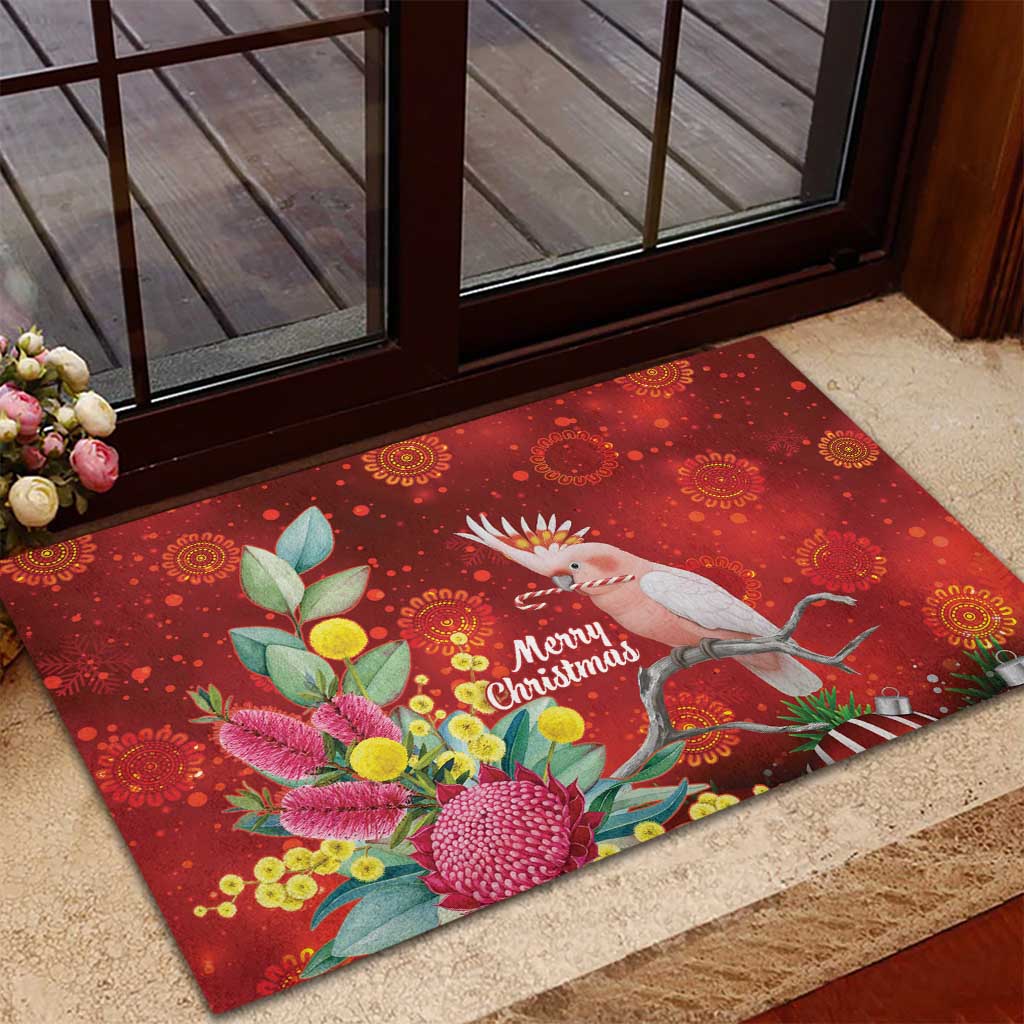 Australia Pink Cockatoo Christmas Rubber Doormat Aussie Native Flowers Merry Xmas - Red - Aussie Hoodie