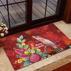 Australia Pink Cockatoo Christmas Rubber Doormat Aussie Native Flowers Merry Xmas - Red - Aussie Hoodie