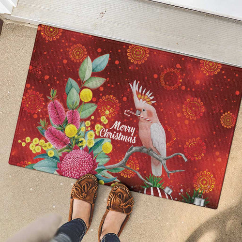 Australia Pink Cockatoo Christmas Rubber Doormat Aussie Native Flowers Merry Xmas - Red - Aussie Hoodie