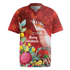 Australia Pink Cockatoo Christmas Rugby Jersey Aussie Native Flowers Merry Xmas - Red - Aussie Hoodie