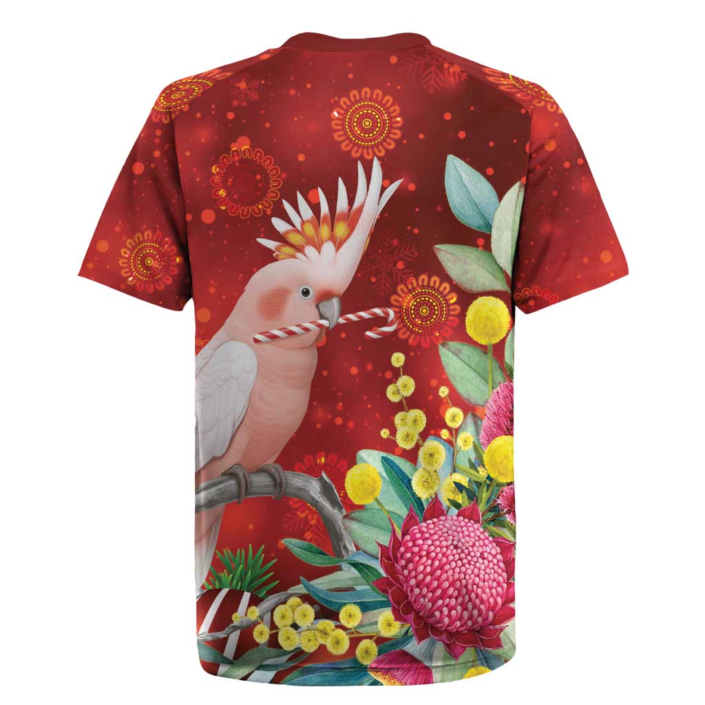 Australia Pink Cockatoo Christmas Rugby Jersey Aussie Native Flowers Merry Xmas - Red - Aussie Hoodie