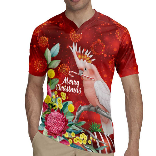 Australia Pink Cockatoo Christmas Rugby Jersey Aussie Native Flowers Merry Xmas - Red - Aussie Hoodie