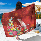 Australia Pink Cockatoo Christmas Sarong Aussie Native Flowers Merry Xmas - Red - Aussie Hoodie