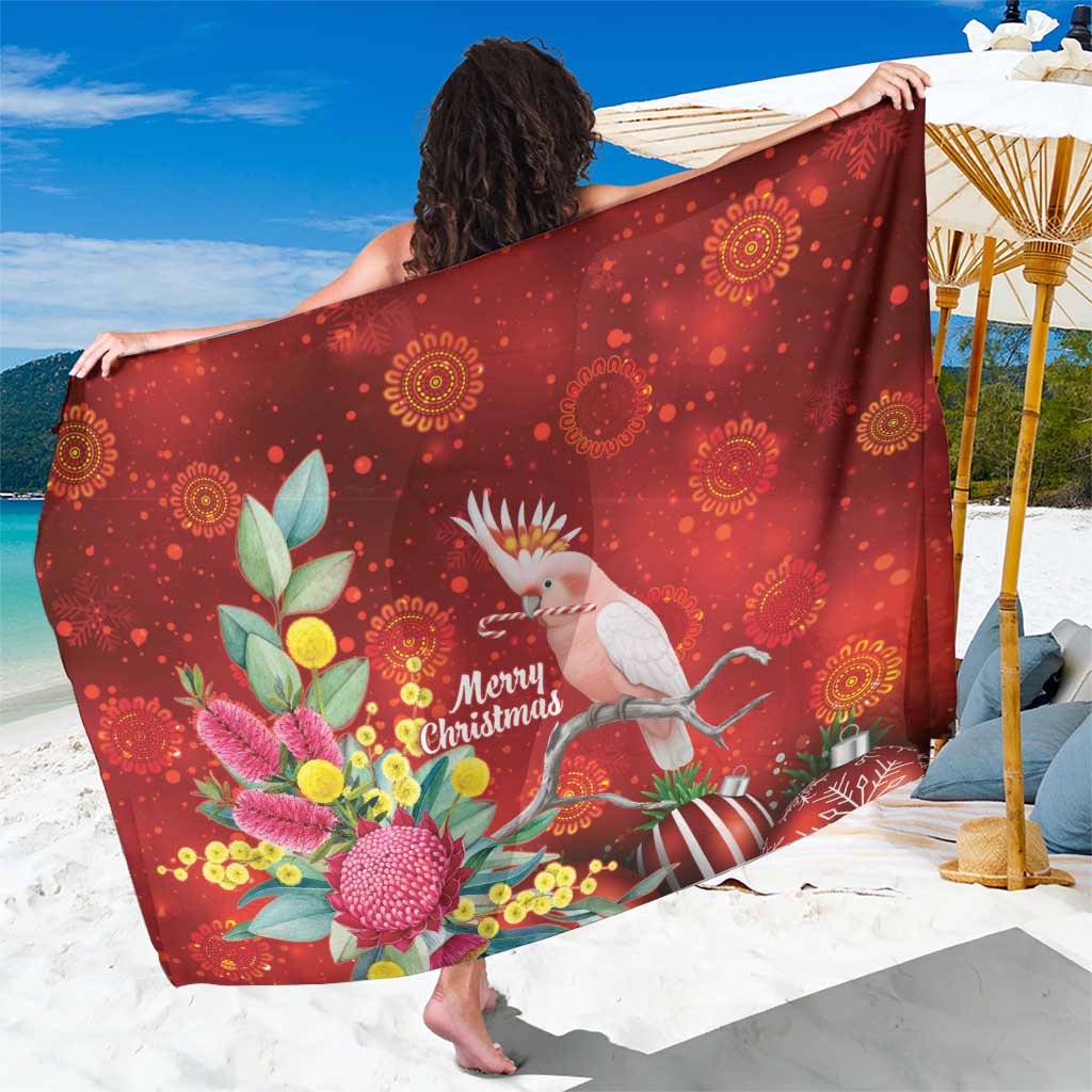 Australia Pink Cockatoo Christmas Sarong Aussie Native Flowers Merry Xmas - Red - Aussie Hoodie