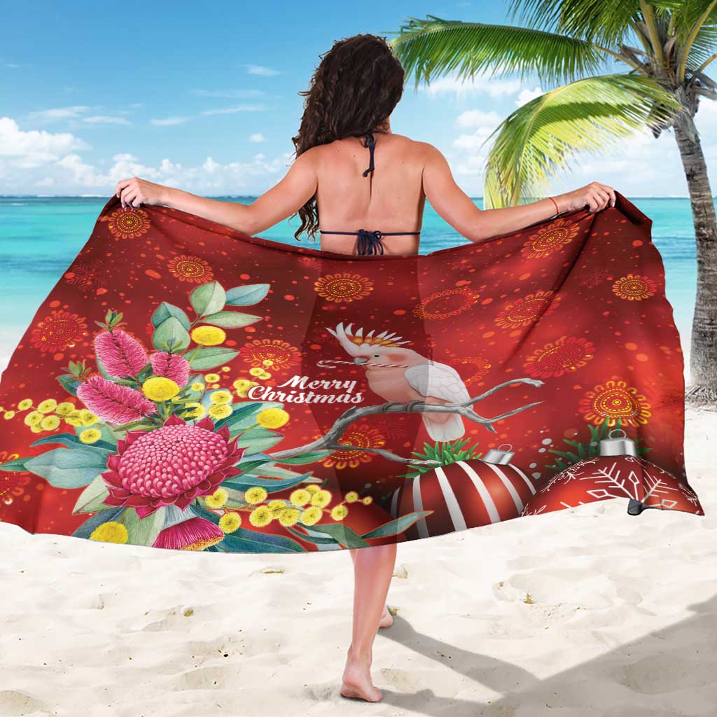 Australia Pink Cockatoo Christmas Sarong Aussie Native Flowers Merry Xmas - Red - Aussie Hoodie