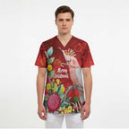Australia Pink Cockatoo Christmas Scrub Top Aussie Native Flowers Merry Xmas - Red - Aussie Hoodie