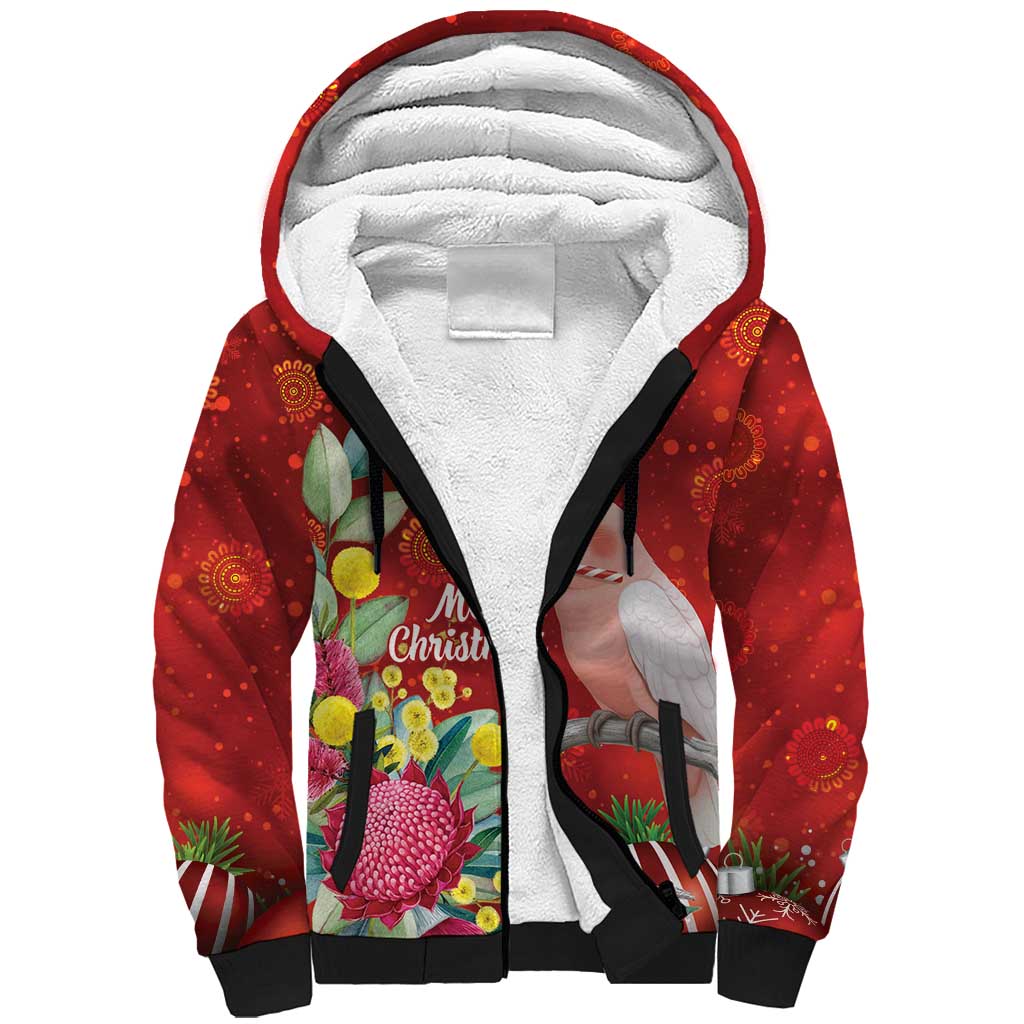 Australia Pink Cockatoo Christmas Sherpa Hoodie Aussie Native Flowers Merry Xmas - Red - Aussie Hoodie