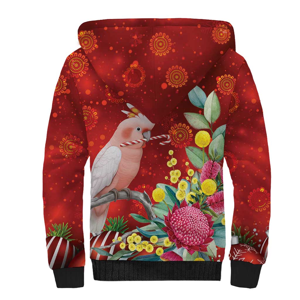 Australia Pink Cockatoo Christmas Sherpa Hoodie Aussie Native Flowers Merry Xmas - Red - Aussie Hoodie