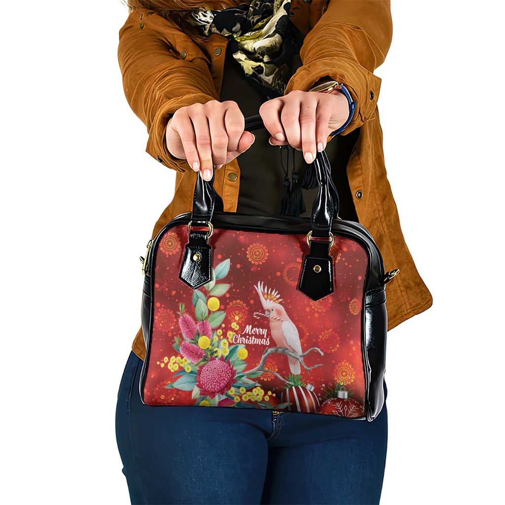 Australia Pink Cockatoo Christmas Shoulder Handbag Aussie Native Flowers Merry Xmas - Red - Aussie Hoodie