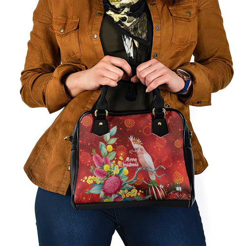 Australia Pink Cockatoo Christmas Shoulder Handbag Aussie Native Flowers Merry Xmas - Red - Aussie Hoodie