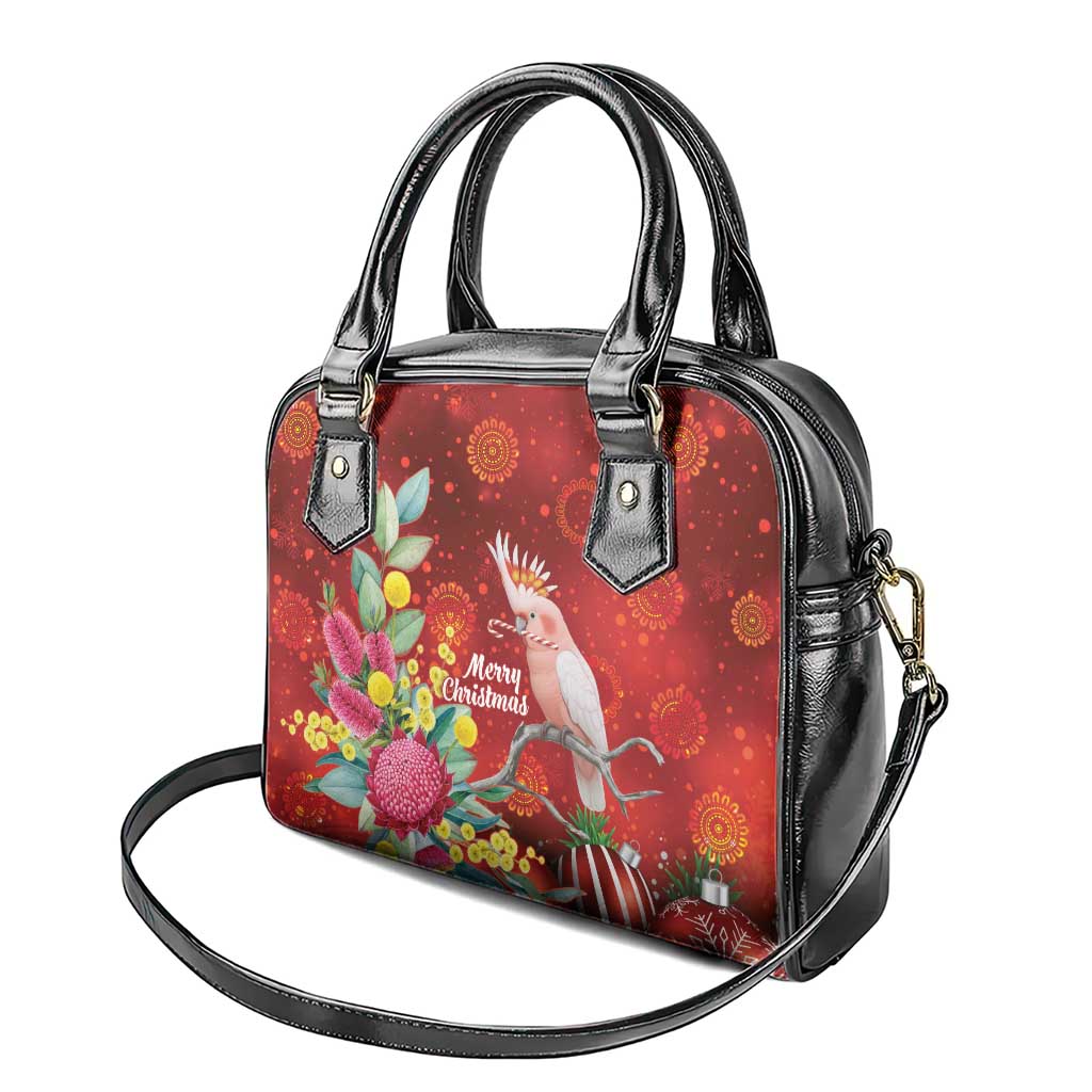 Australia Pink Cockatoo Christmas Shoulder Handbag Aussie Native Flowers Merry Xmas - Red - Aussie Hoodie