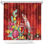 Australia Pink Cockatoo Christmas Shower Curtain Aussie Native Flowers Merry Xmas - Red - Aussie Hoodie