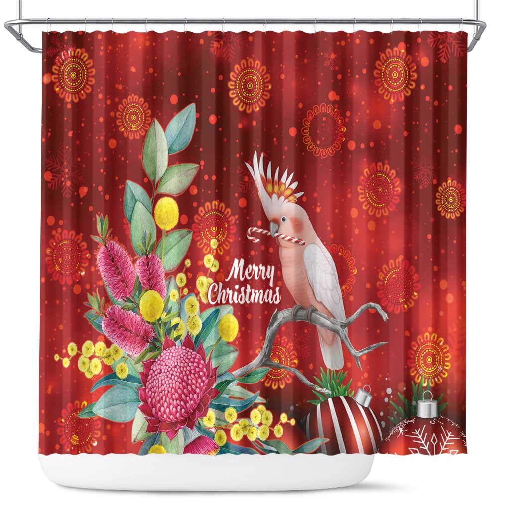 Australia Pink Cockatoo Christmas Shower Curtain Aussie Native Flowers Merry Xmas - Red - Aussie Hoodie