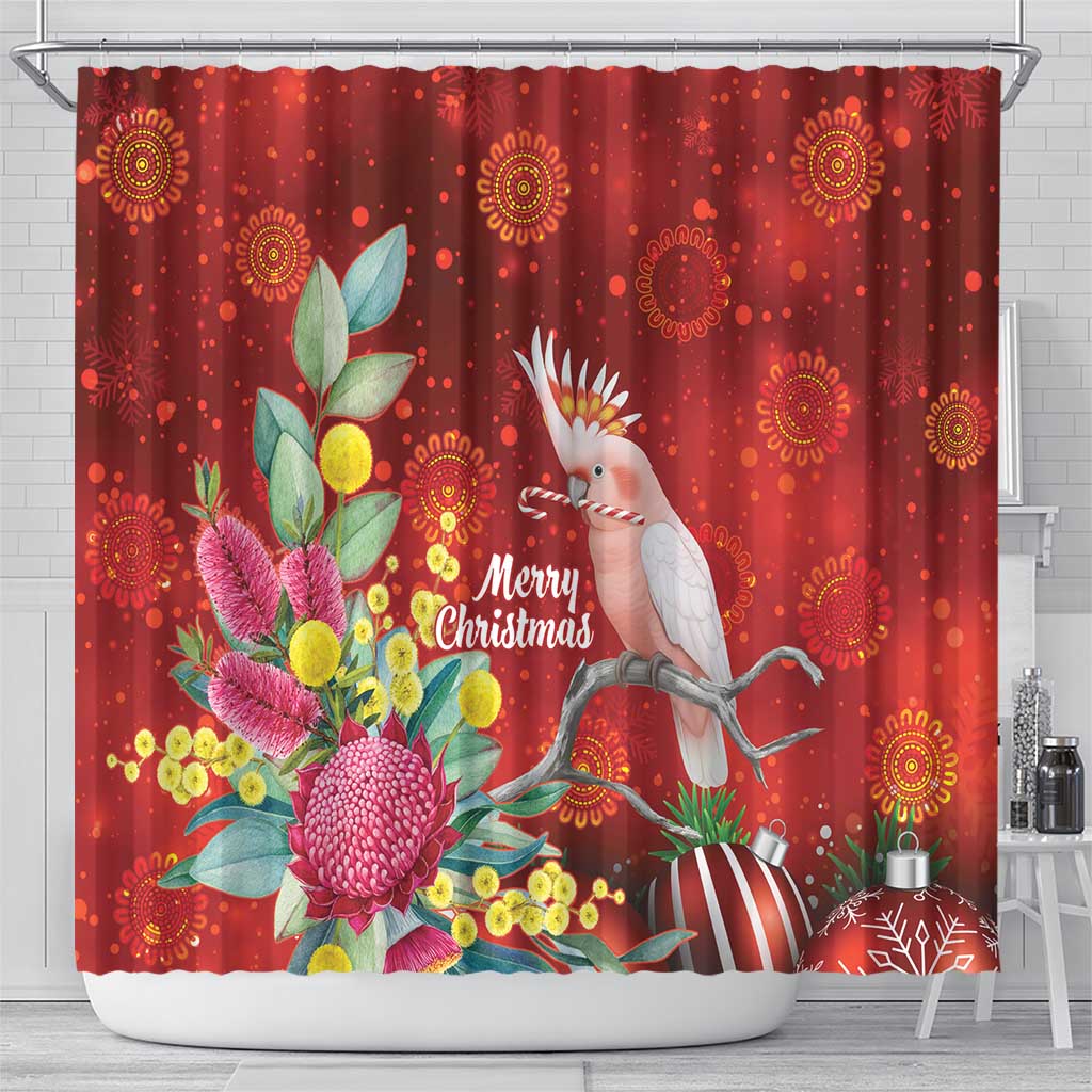 Australia Pink Cockatoo Christmas Shower Curtain Aussie Native Flowers Merry Xmas - Red - Aussie Hoodie