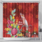 Australia Pink Cockatoo Christmas Shower Curtain Aussie Native Flowers Merry Xmas - Red - Aussie Hoodie
