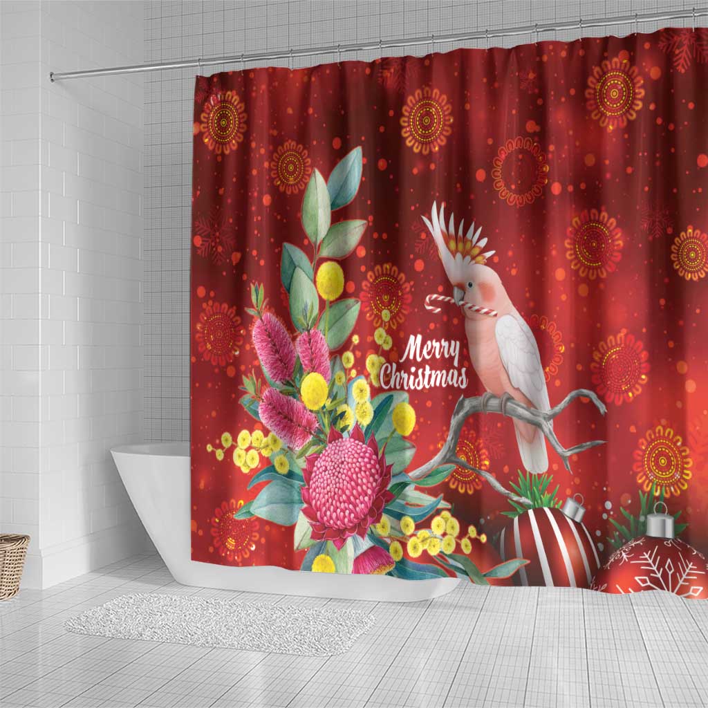 Australia Pink Cockatoo Christmas Shower Curtain Aussie Native Flowers Merry Xmas - Red - Aussie Hoodie