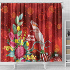 Australia Pink Cockatoo Christmas Shower Curtain Aussie Native Flowers Merry Xmas - Red - Aussie Hoodie