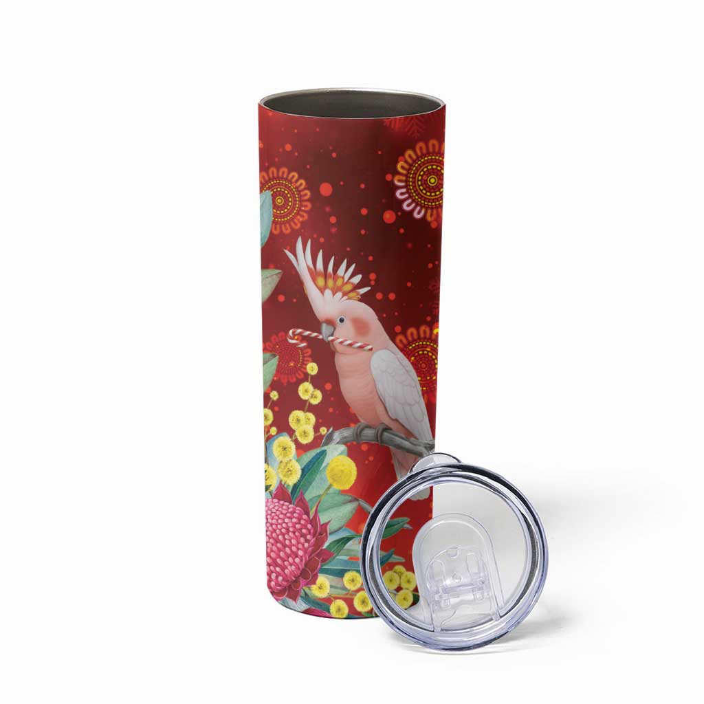 Australia Pink Cockatoo Christmas Skinny Tumbler Aussie Native Flowers Merry Xmas - Red - Aussie Hoodie