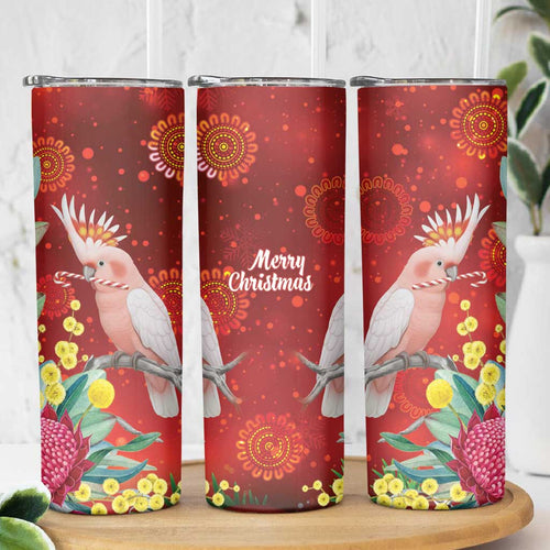 Australia Pink Cockatoo Christmas Skinny Tumbler Aussie Native Flowers Merry Xmas - Red - Aussie Hoodie