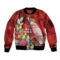 Australia Pink Cockatoo Christmas Sleeve Zip Bomber Jacket Aussie Native Flowers Merry Xmas - Red - Aussie Hoodie