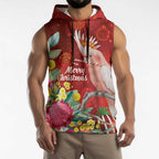 Australia Pink Cockatoo Christmas Sleeveless Hoodie Aussie Native Flowers Merry Xmas - Red - Aussie Hoodie