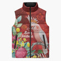 Australia Pink Cockatoo Christmas Sleeveless Puffer Jacket Aussie Native Flowers Merry Xmas - Red - Aussie Hoodie