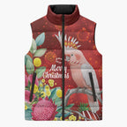 Australia Pink Cockatoo Christmas Sleeveless Puffer Jacket Aussie Native Flowers Merry Xmas - Red - Aussie Hoodie