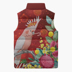 Australia Pink Cockatoo Christmas Sleeveless Puffer Jacket Aussie Native Flowers Merry Xmas - Red - Aussie Hoodie