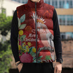 Australia Pink Cockatoo Christmas Sleeveless Puffer Jacket Aussie Native Flowers Merry Xmas - Red - Aussie Hoodie