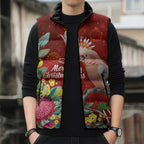 Australia Pink Cockatoo Christmas Sleeveless Puffer Jacket Aussie Native Flowers Merry Xmas - Red - Aussie Hoodie