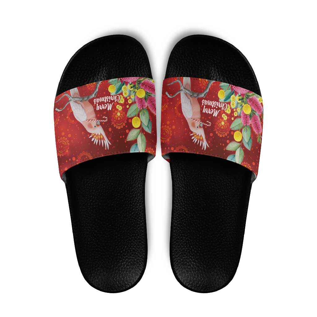 Australia Pink Cockatoo Christmas Slide Sandals Aussie Native Flowers Merry Xmas - Red - Aussie Hoodie