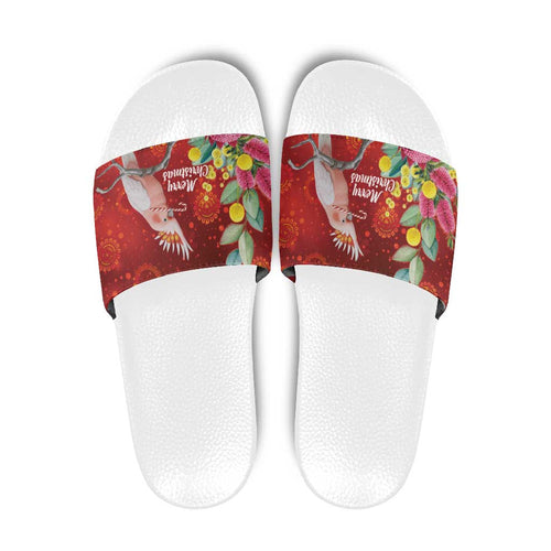 Australia Pink Cockatoo Christmas Slide Sandals Aussie Native Flowers Merry Xmas - Red - Aussie Hoodie