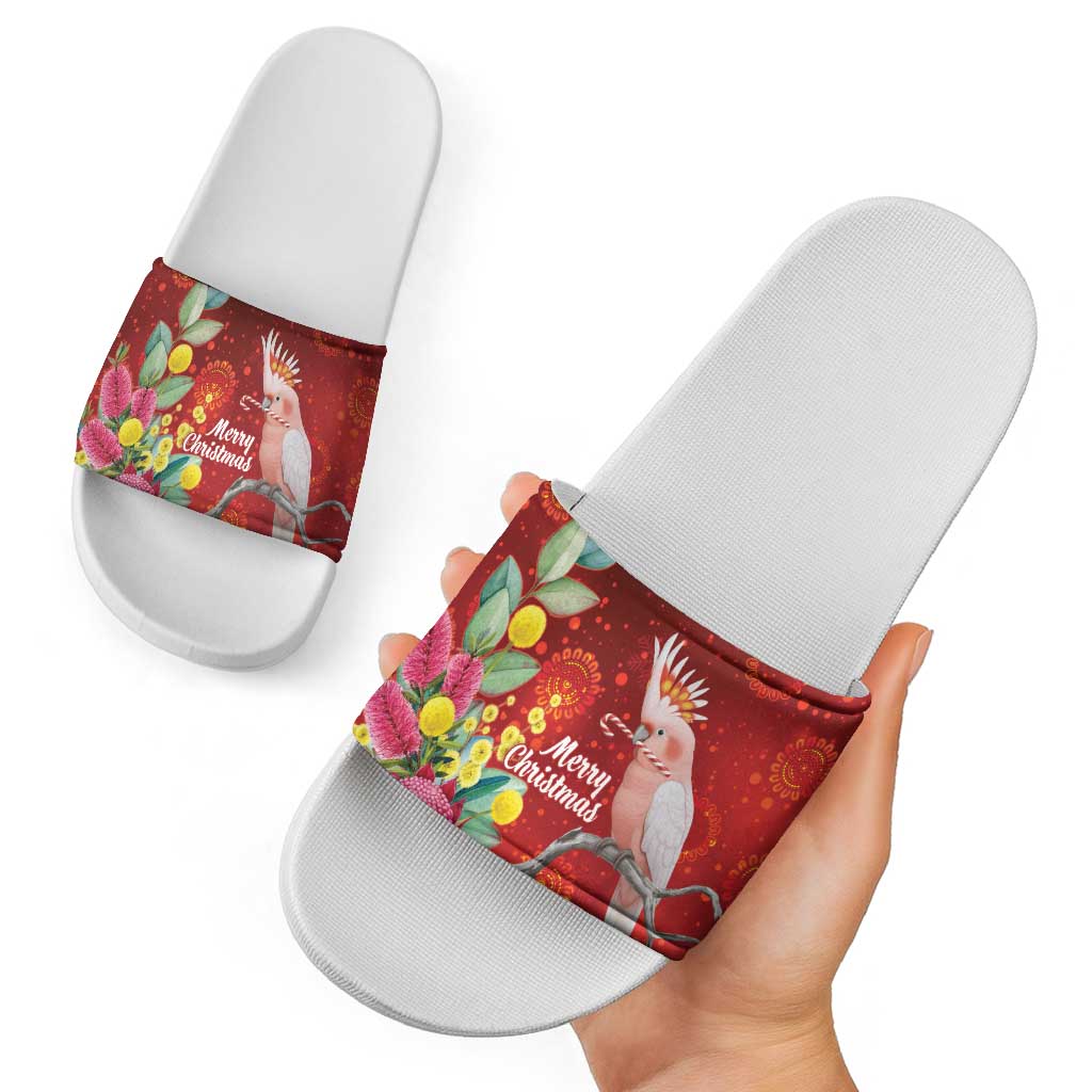 Australia Pink Cockatoo Christmas Slide Sandals Aussie Native Flowers Merry Xmas - Red - Aussie Hoodie
