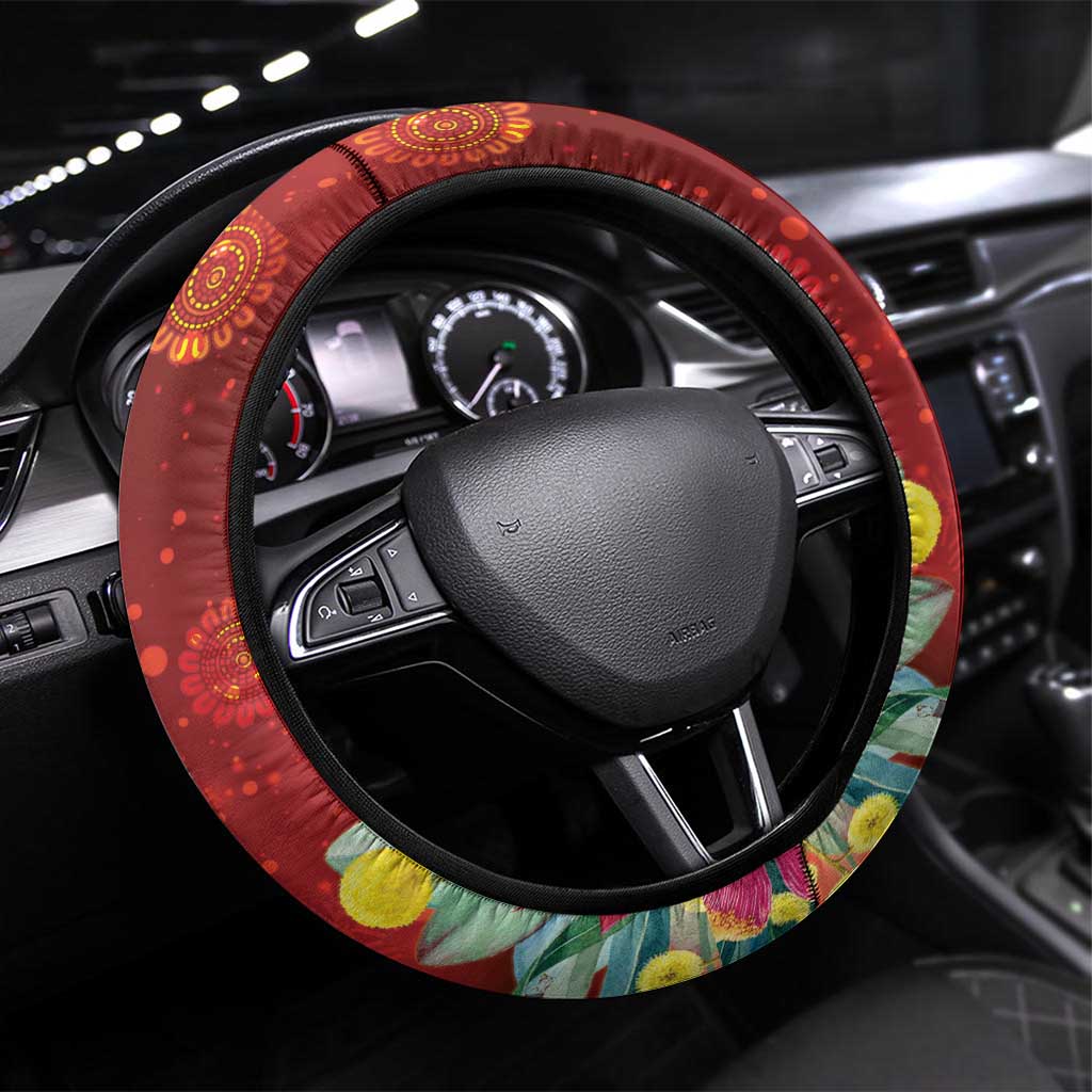 Australia Pink Cockatoo Christmas Steering Wheel Cover Aussie Native Flowers Merry Xmas - Red - Aussie Hoodie