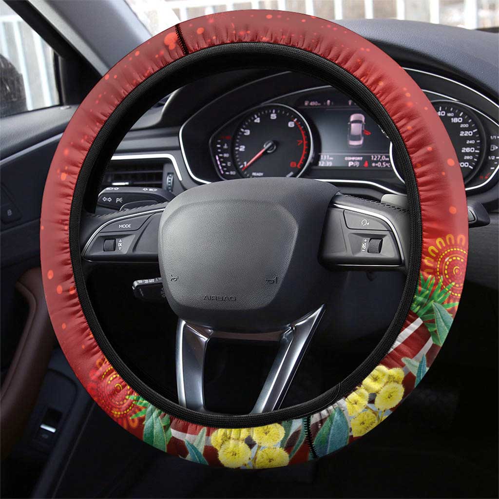 Australia Pink Cockatoo Christmas Steering Wheel Cover Aussie Native Flowers Merry Xmas - Red - Aussie Hoodie
