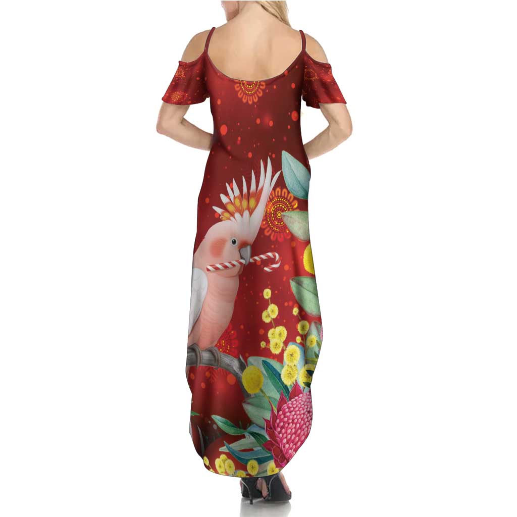 Australia Pink Cockatoo Christmas Summer Maxi Dress Aussie Native Flowers Merry Xmas - Red - Aussie Hoodie