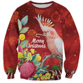 Australia Pink Cockatoo Christmas Sweatshirt Aussie Native Flowers Merry Xmas - Red - Aussie Hoodie