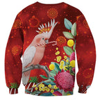 Australia Pink Cockatoo Christmas Sweatshirt Aussie Native Flowers Merry Xmas - Red - Aussie Hoodie