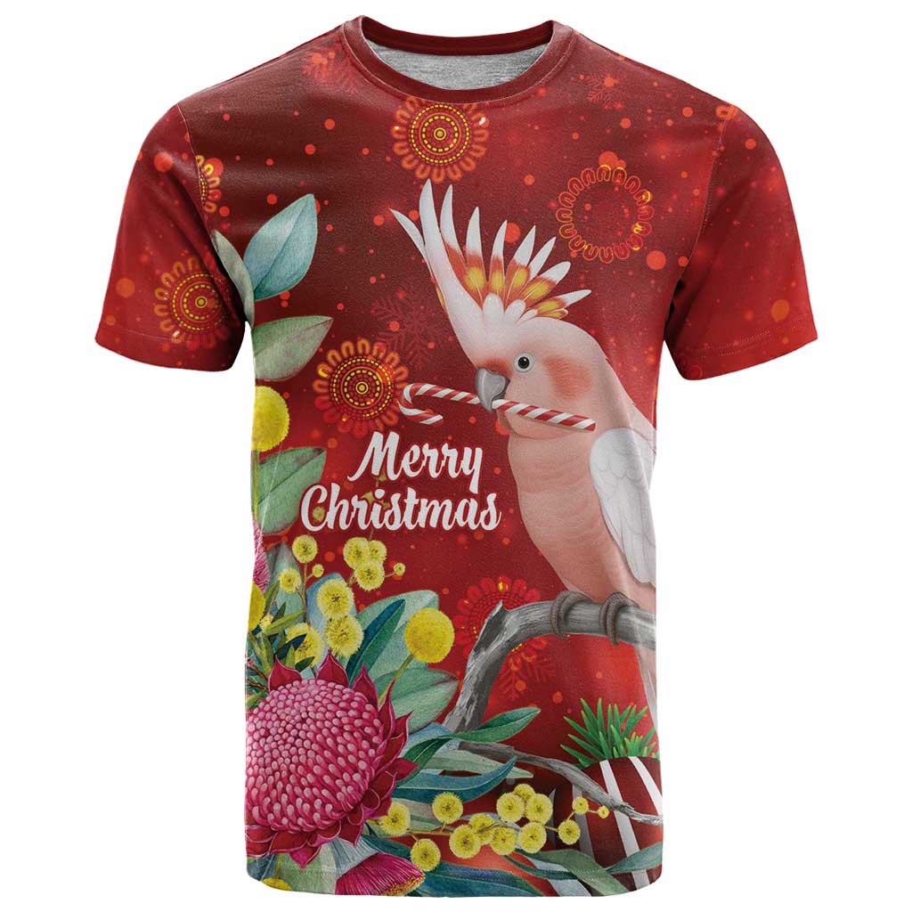 Australia Pink Cockatoo Christmas T Shirt Aussie Native Flowers Merry Xmas - Red - Aussie Hoodie