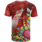 Australia Pink Cockatoo Christmas T Shirt Aussie Native Flowers Merry Xmas - Red - Aussie Hoodie