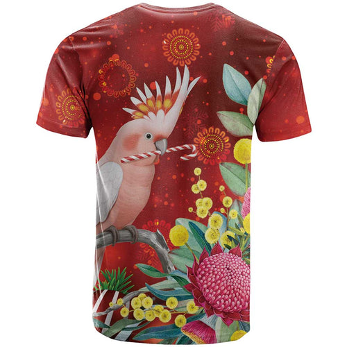 Australia Pink Cockatoo Christmas T Shirt Aussie Native Flowers Merry Xmas - Red - Aussie Hoodie