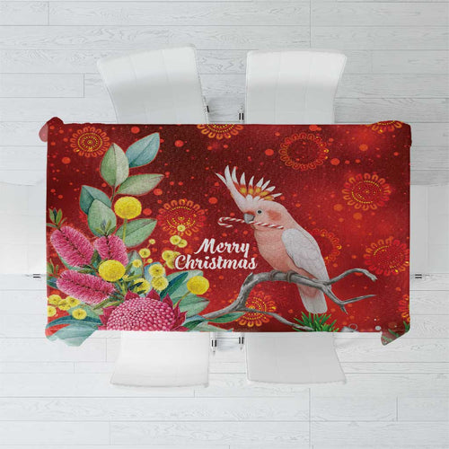 Australia Pink Cockatoo Christmas Tablecloth Aussie Native Flowers Merry Xmas - Red - Aussie Hoodie
