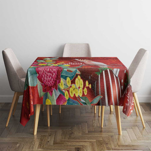 Australia Pink Cockatoo Christmas Tablecloth Aussie Native Flowers Merry Xmas - Red - Aussie Hoodie