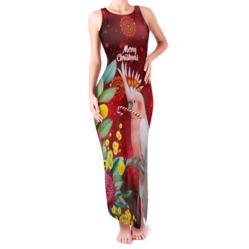 Australia Pink Cockatoo Christmas Tank Maxi Dress Aussie Native Flowers Merry Xmas - Red - Aussie Hoodie