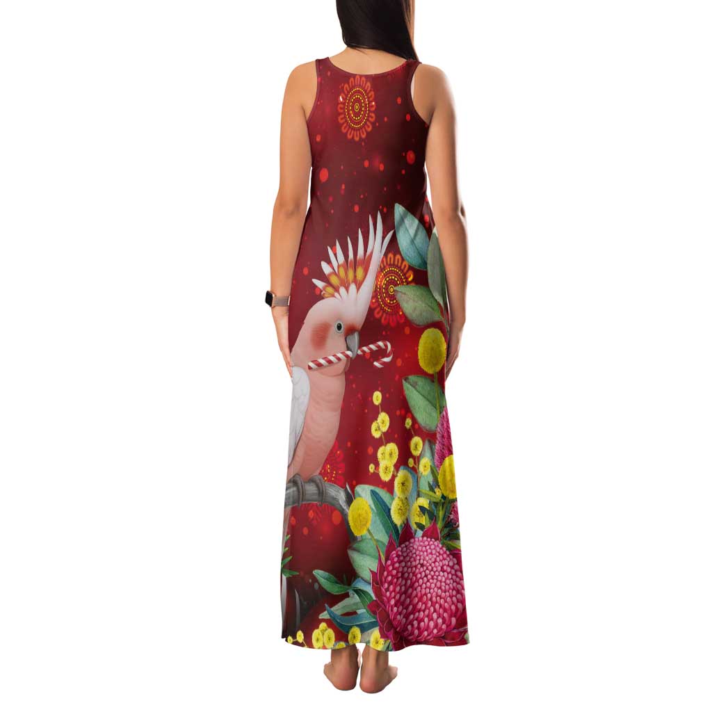 Australia Pink Cockatoo Christmas Tank Maxi Dress Aussie Native Flowers Merry Xmas - Red - Aussie Hoodie