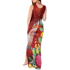 Australia Pink Cockatoo Christmas Tank Maxi Dress Aussie Native Flowers Merry Xmas - Red - Aussie Hoodie