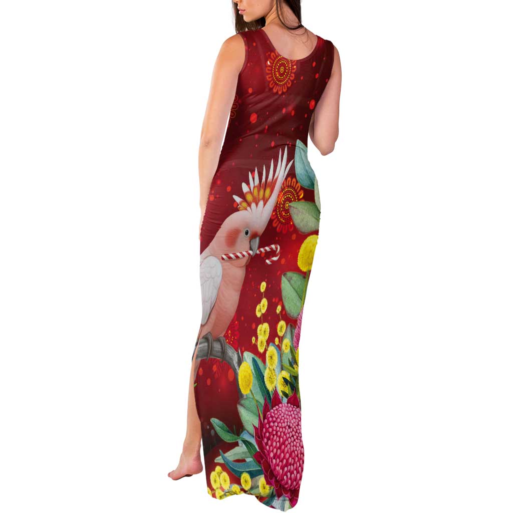 Australia Pink Cockatoo Christmas Tank Maxi Dress Aussie Native Flowers Merry Xmas - Red - Aussie Hoodie