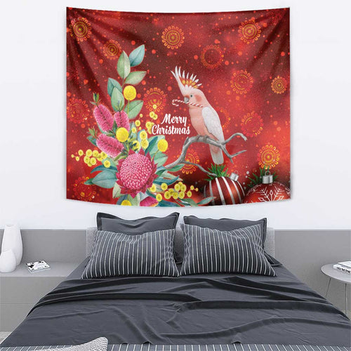 Australia Pink Cockatoo Christmas Tapestry Aussie Native Flowers Merry Xmas - Red - Aussie Hoodie