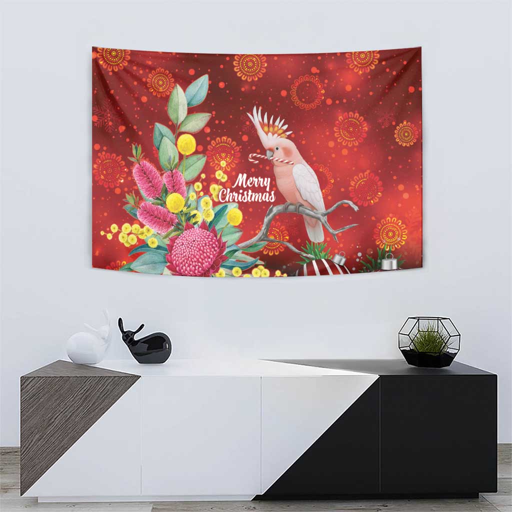 Australia Pink Cockatoo Christmas Tapestry Aussie Native Flowers Merry Xmas - Red - Aussie Hoodie