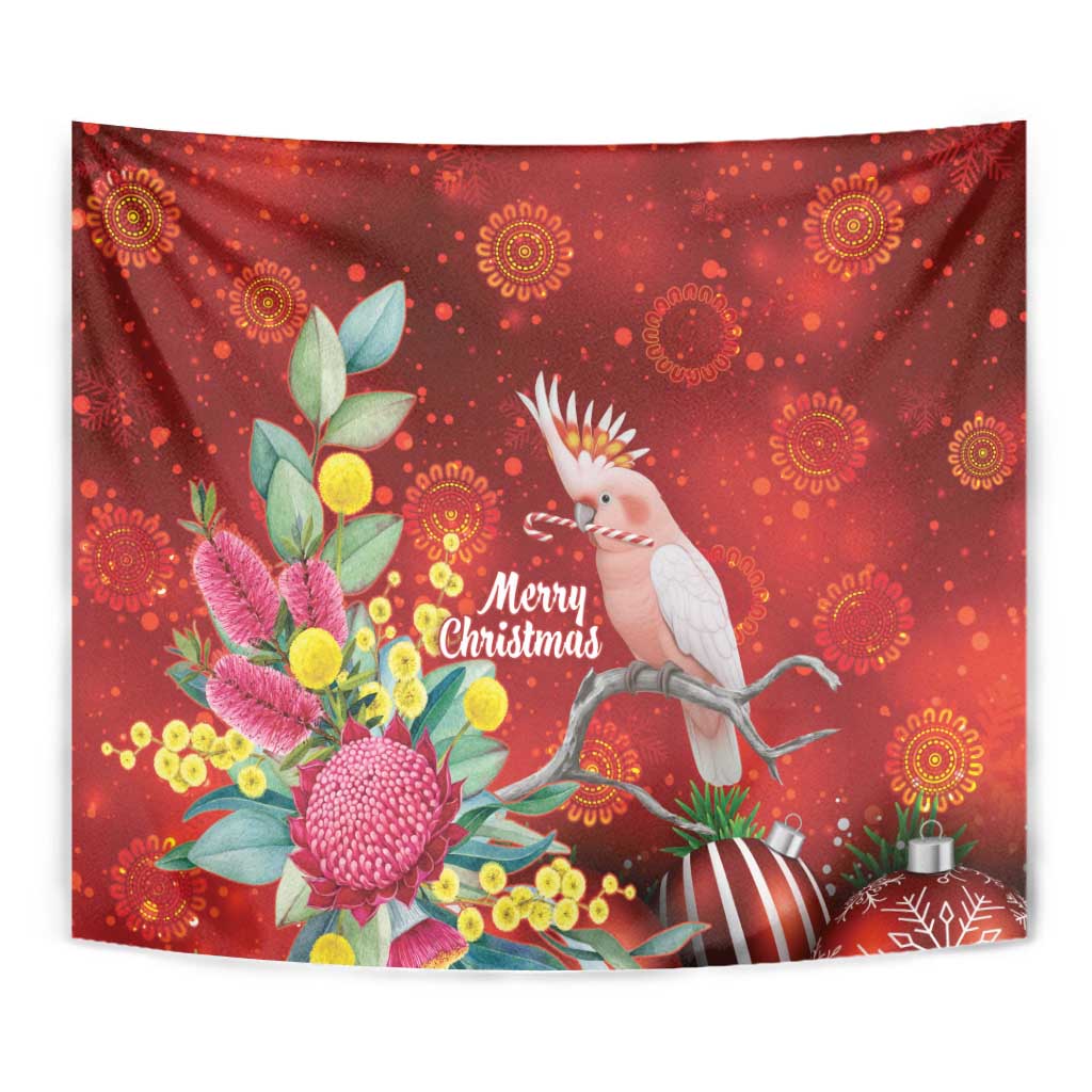 Australia Pink Cockatoo Christmas Tapestry Aussie Native Flowers Merry Xmas - Red - Aussie Hoodie